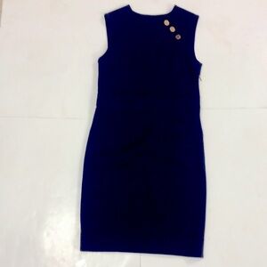 Tory Burch S Dress Dark Blue & Gold Buttons Detail Trim Stretch Warm Excellent